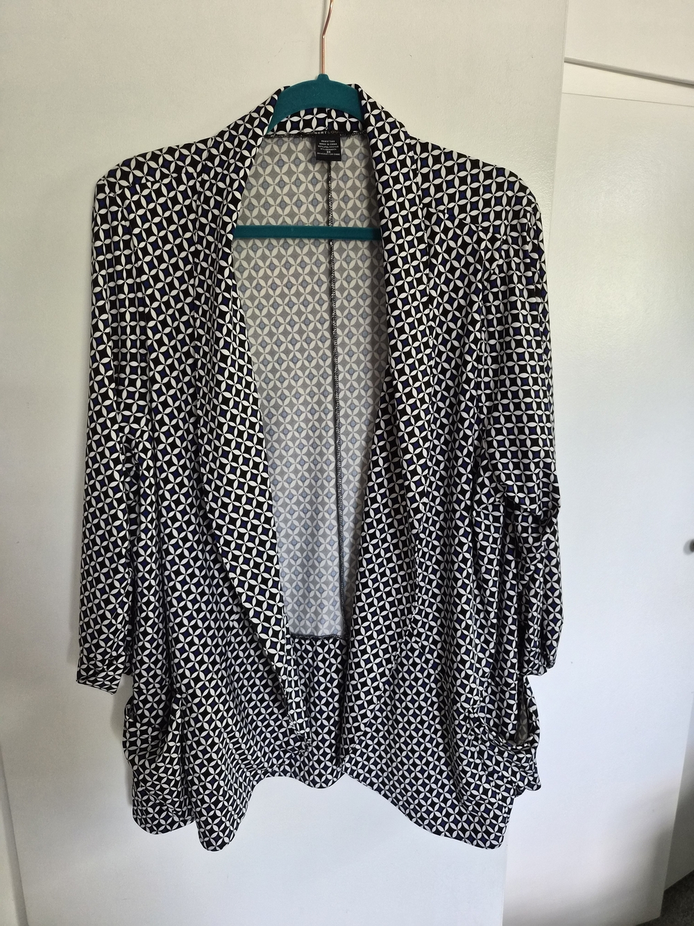 Womens Plus Robert Louis Black Geometric Pattern Open Cardigan Blazer,  Size 3x